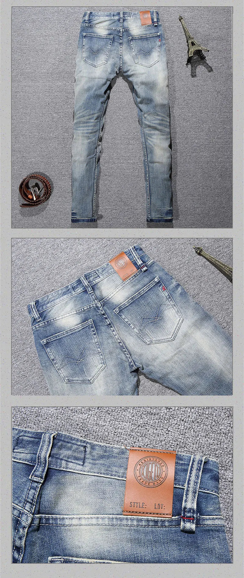 Italian Style Fashion Men Jeans Retro Light Blue Elastic Slim Fit Ripped Jeans Men Buttons Trousers Vintage Designer Denim Pants
