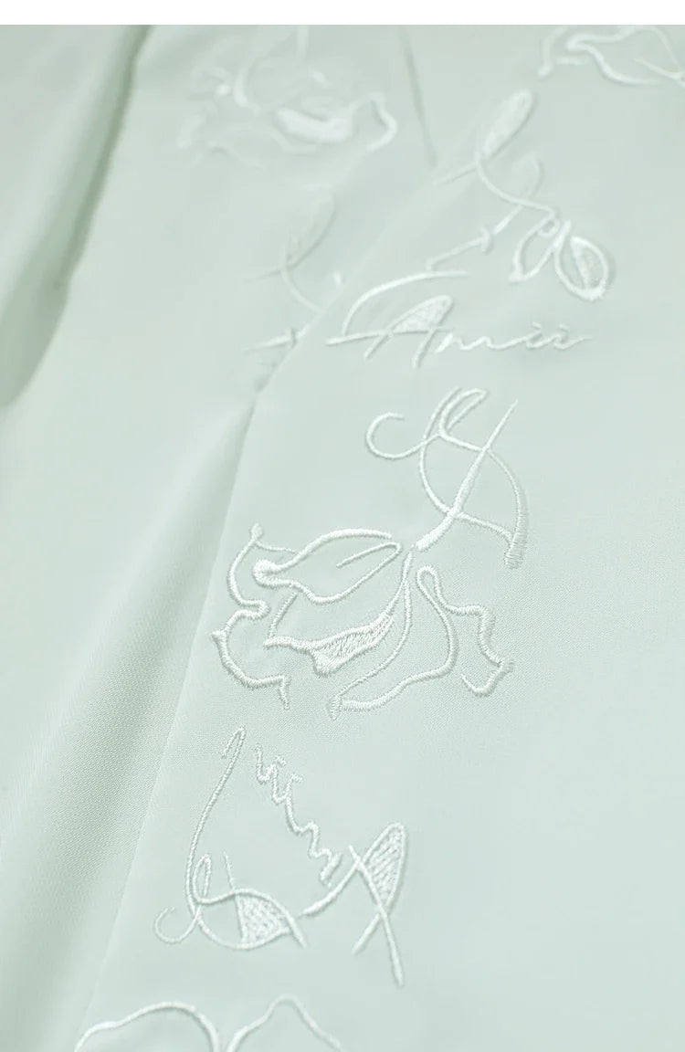 Chiffon Women's Blouse 2025 Autumn New V-neck Letter Embroidered Top Elegant Lantern Sleeve Loose Women's Shirt 12421028