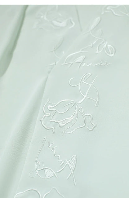 Chiffon Women's Blouse 2025 Autumn New V-neck Letter Embroidered Top Elegant Lantern Sleeve Loose Women's Shirt 12421028