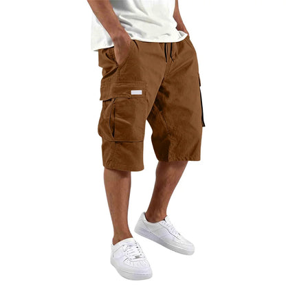 2026 NEW men loose straight pants Casual multi-pocket Shorts Summer Five-Inch Men's drawstring Sports cargo short