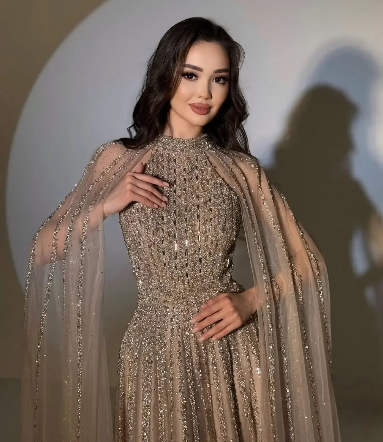 Customized Elegant Prom Dresses Off Shoulder Long Sleeves O-Neck Evening Dresses Robes De Party Dresses
