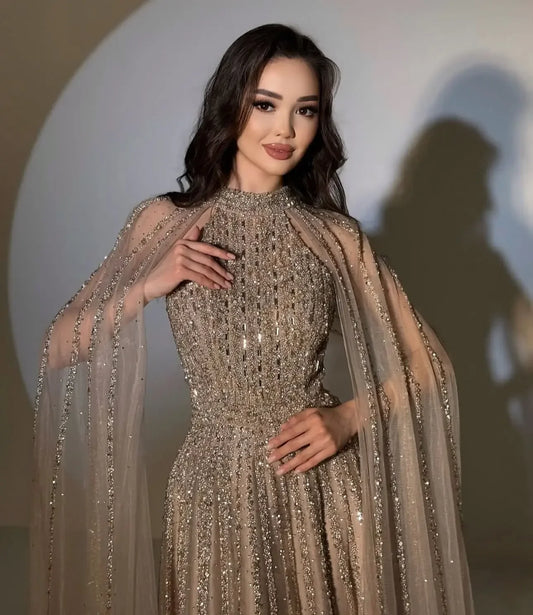 Customized Elegant Prom Dresses Off Shoulder Long Sleeves O-Neck Evening Dresses Robes De Party Dresses