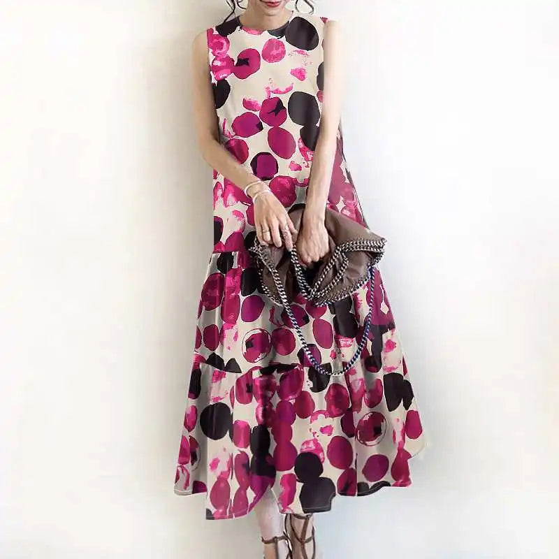 2024 ZANZEA Bohemian Sleeveless Summer Dresses Women Floral Printed Sundress Fashion Casual Ruffles Hem Long Vestido Robe Femme