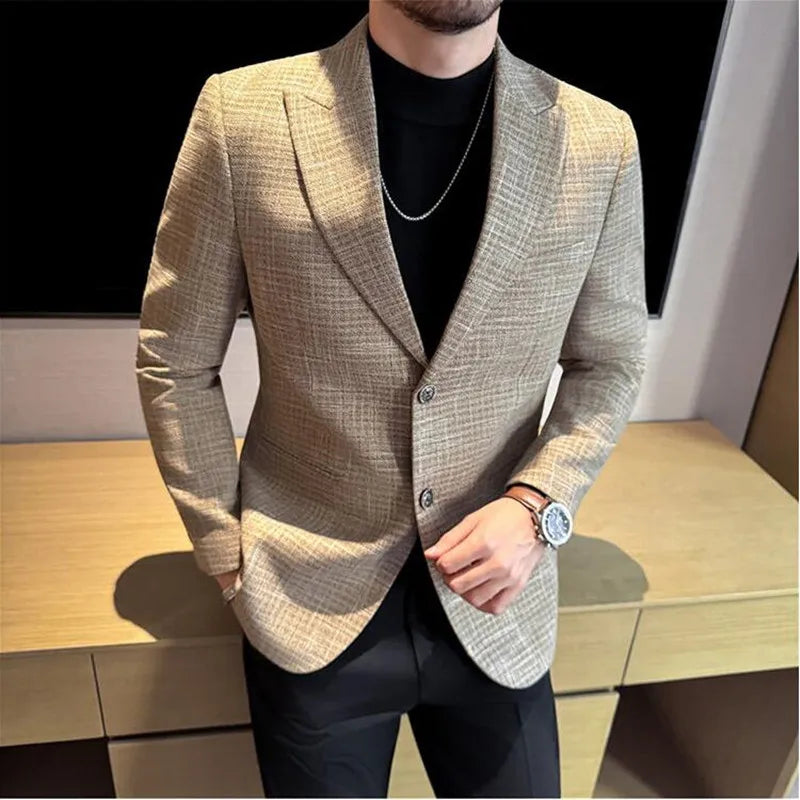 Autumn Winter Thick Wool Plaid Suit Jacket 2025 New Men's Slim Fit Casual Fashion Formal Business Socia Party Jacket Coats