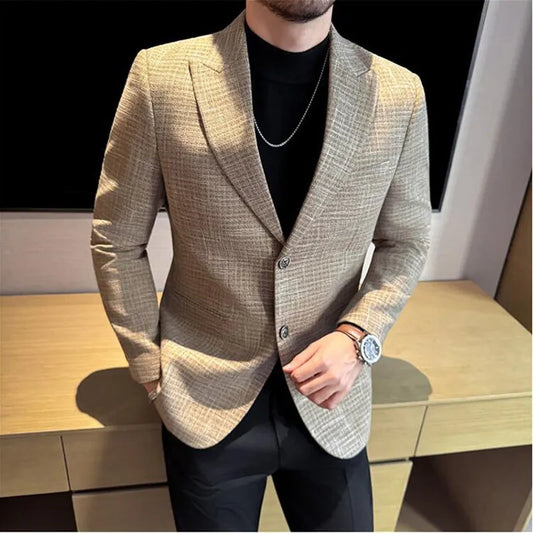 Autumn Winter Thick Wool Plaid Suit Jacket 2025 New Men's Slim Fit Casual Fashion Formal Business Socia Party Jacket Coats