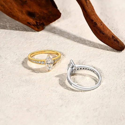 Bague en moissanite 1 carat pour femme, pierre taille marquise 5x10mm, bague de fiançailles ou de mariage de luxe en argent pur S925, bijou fin