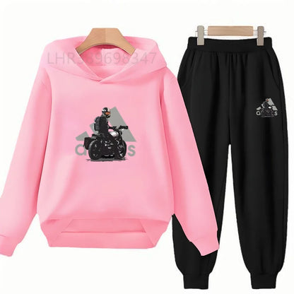 Children Fun Brand Black Clothing Hoodie Coat Sweatshirt Top+Trousers Boys Girls White Toddler 3-12Yrs Casual Kids Pullover Set