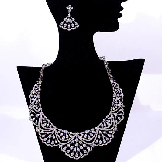 NEW Trendy 2PCS Necklace For Women Luxury Wedding Cubic Zircon CZ African Dubai Bridal Jewelry Set