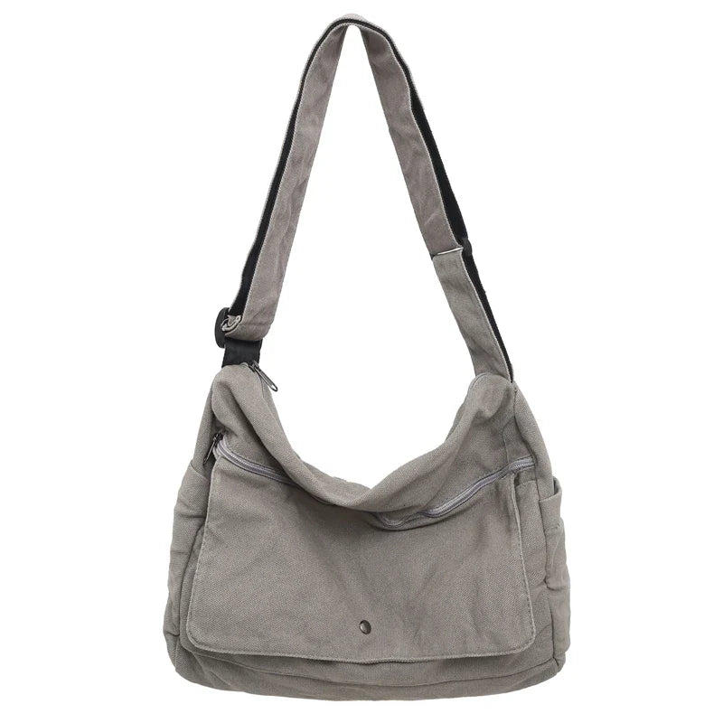 Solid Color Canvas Shoulder Bags Women 100% Cotton Satchels Korea Style Cloth Messenger Bags Large Crossbody Bags Book Packages