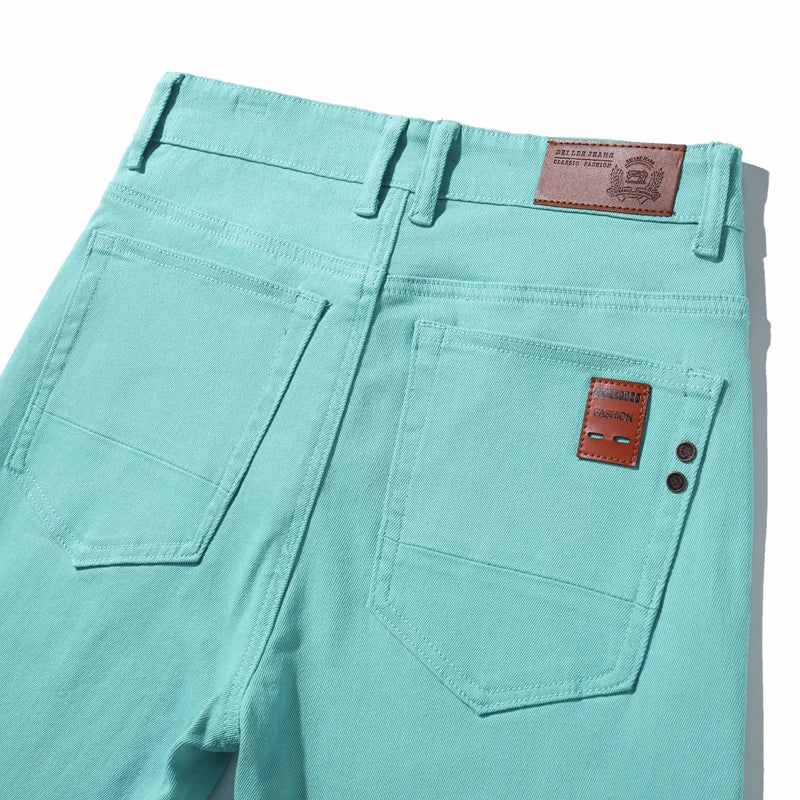 Slim Elastic Jeans Men's Colorful Fashion Korean Pants Spring Autumn Soft Comfortable Casual Straight Denim Trousers Streetwear