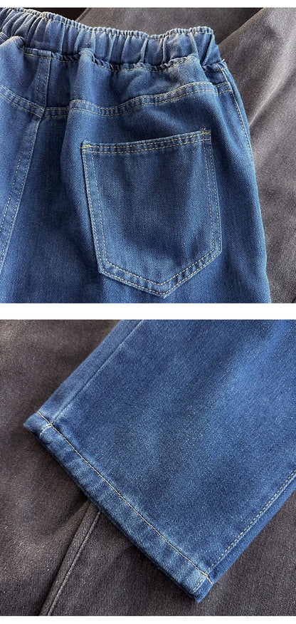 Casual Loose Straight Leg Men's Jeans Drawstring Elastic Waist Wide Leg Long Trousers High Street Fashion Denim Pants