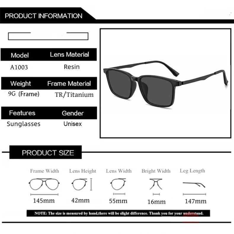 High Quality Square Frame TR90 Pure Titanium Myopia Sunglasses for Men Woman UV400 Sunshade Driving Fishing Sunglasses
