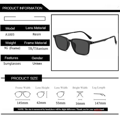 High Quality Square Frame TR90 Pure Titanium Myopia Sunglasses for Men Woman UV400 Sunshade Driving Fishing Sunglasses