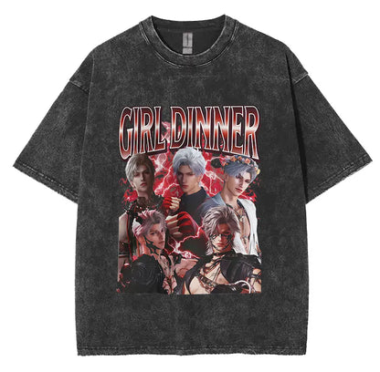 Sylus Love and Deepspace Vintage Washed T Shirts Girl Dinner Summer Harajuku Graphic T-Shirt Men's Women Oversized Cotton Tshirt
