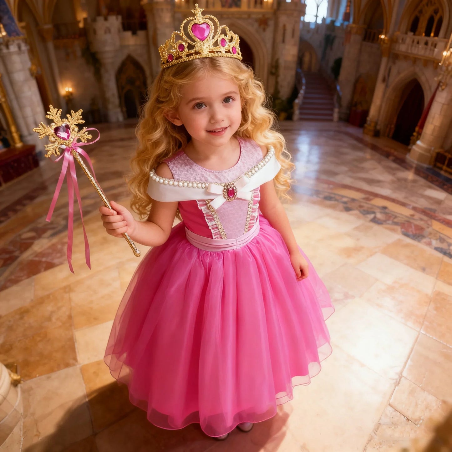 Girl Pink Dress Aurora Kids Cosplay Costume Princess Deluxe Outfit Children Birthday Party Elegant Ball Gown Fairy Disguise Sets
