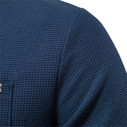 Men's Waffle Cotton Long Sleeve T-Shirt - Solid Color Single Pocket Design, Autumn Basic Breathable Top for Casual Outfits