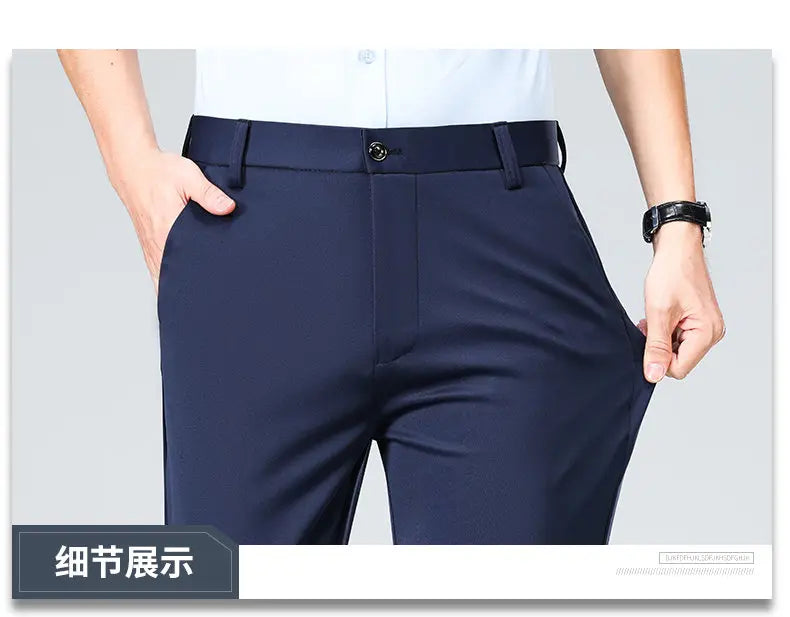 Men's Stretchy Casual Pants Business Suit Pants Spring Summer Breathable Dress Pants Full Length Homme Work Trousers