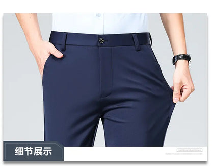 Men's Stretchy Casual Pants Business Suit Pants Spring Summer Breathable Dress Pants Full Length Homme Work Trousers