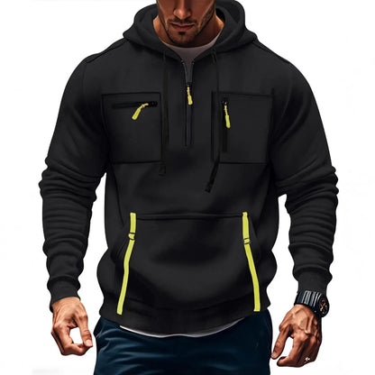 Men's Casual Sports Hoodie 2025 New Fashion Pocket Zipper Hooded Sweatshirt Solid Color Loose Coat Outdoor Running Streetwear