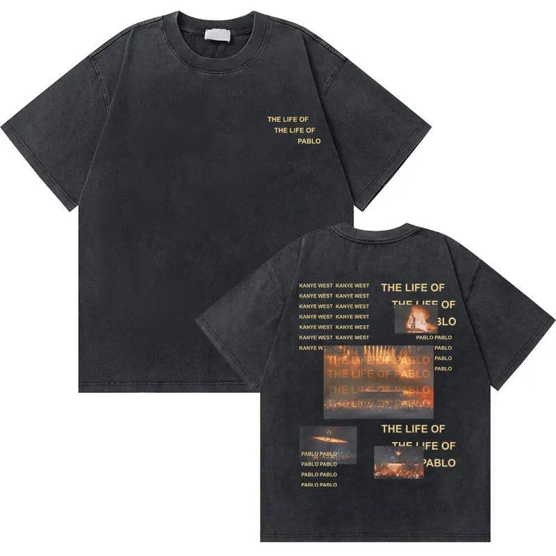 Washed Vintage Rapper Kanye West Graphic T-shirts THE LIFE OF PABLO Cover Print Tshirt Men Hip Hop Fashion Oversized T Shirts