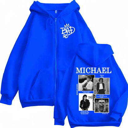 King of Pop Michael Jackson Bad Era World Tour Zipper Sweatshirts Men Women Fashion Zip Up Hoodies Vintage Hip Hop Jacket Hooded