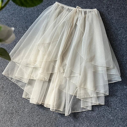 Sweet Lolita Asymmetrical Sheer Mesh Cover Up Curtain OP JSK Skirt Women Japanese Kawaii Elegant Double Layered Party Skirts