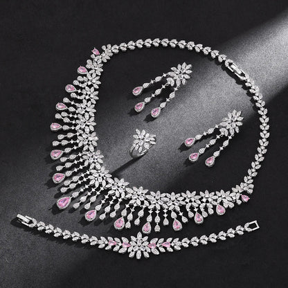 2024 Hot Sale 4 Pieces Super Luxury Cubic Zirconia Bridal Jewelry Set Nigeria Dubai Jewelry Set Bridal Accessories