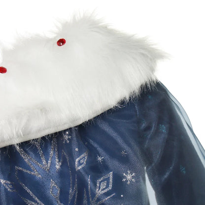 Blue Snowflake Princess Dress Winter Long Sleeve Fur Collar Snow Queen Costume Dress Girl Elsa New Year Christmas Party Clothes