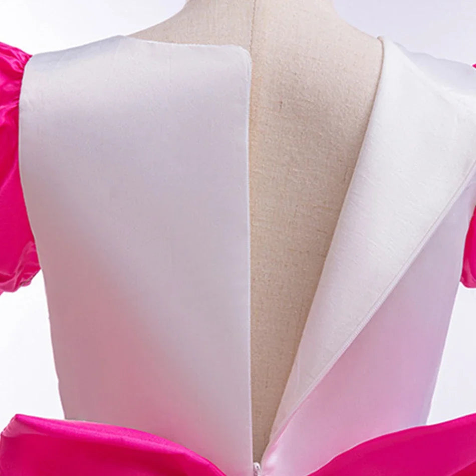 Girls Striped Bubble Sleeve Princess Dress Gabby Doll Cat Hous Cosplay Bow Mesh Fluffy Costume Kid Halloween Birthday Party Gown
