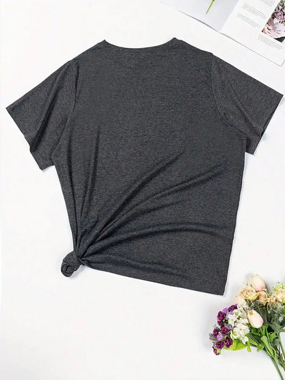 Large Size Women's Slogan Printed Round Neck Loose Short-Sleeved Casual T-Shirt, Suitable for Daily Commuting and Shopping
