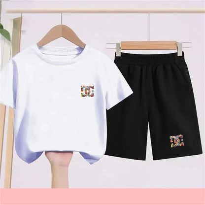 Children T-shirt+Shorts 2P Summer Clothing Fashion Print Boy Girl Toddler 3-12Yrs Sports Short-Sleeved Casual Fashion Set