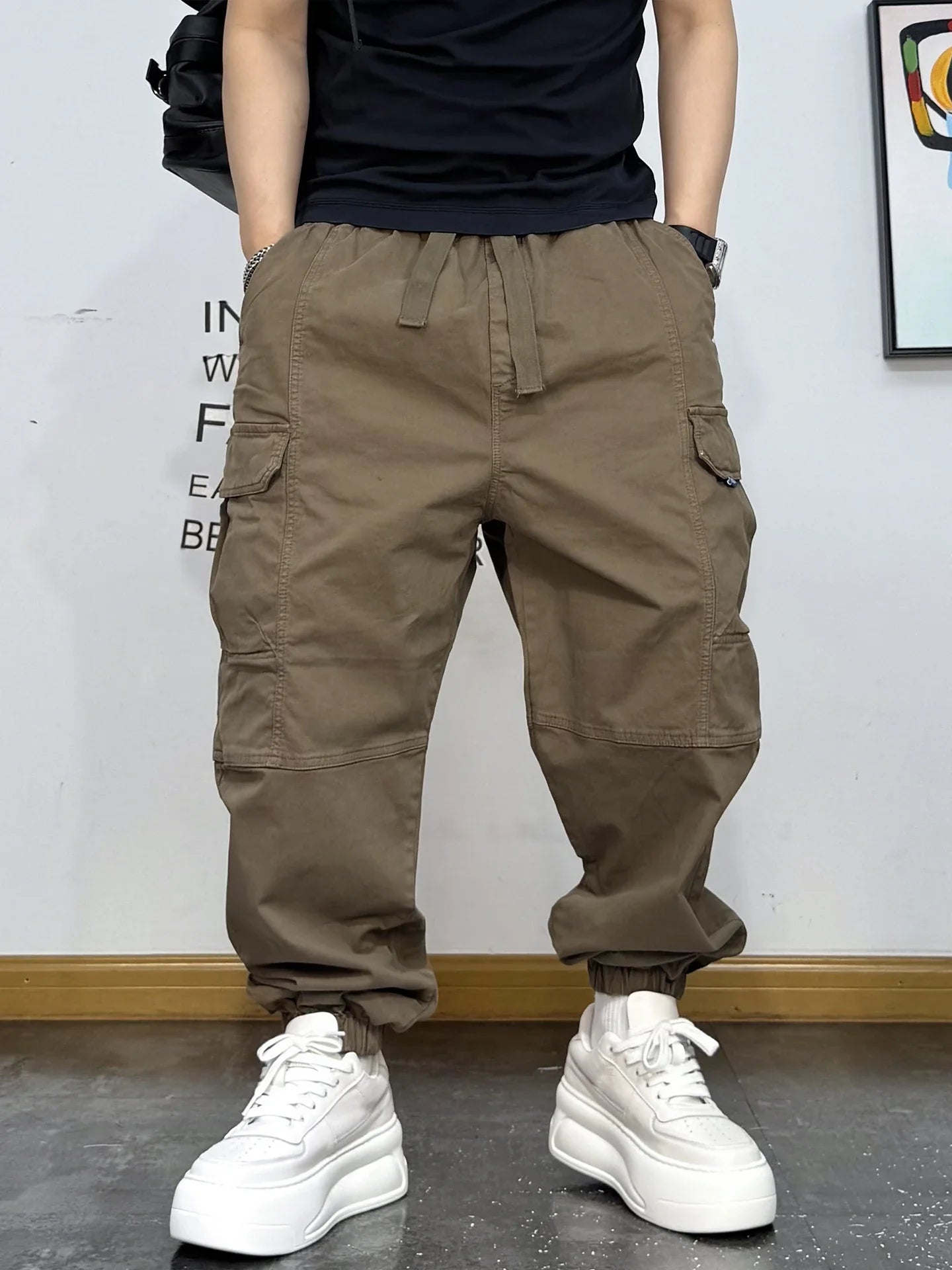 Korean Streetwear Baggy Cargo Pants Men High Quality Multi Pocket Retro Jogger Loose Fit Hip Hop Casual Oversized Haram Pants