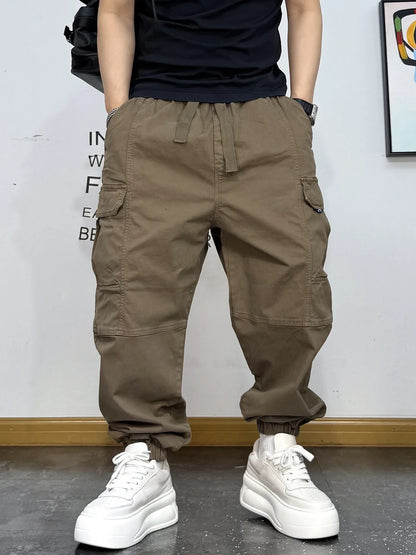 Korean Streetwear Baggy Cargo Pants Men High Quality Multi Pocket Retro Jogger Loose Fit Hip Hop Casual Oversized Haram Pants