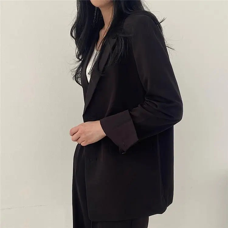 Casual Notch Lapel Suit Set with Button Thick Wide Leg Small Suit Pants High Waist Drape Polyester Business Lady Style Women