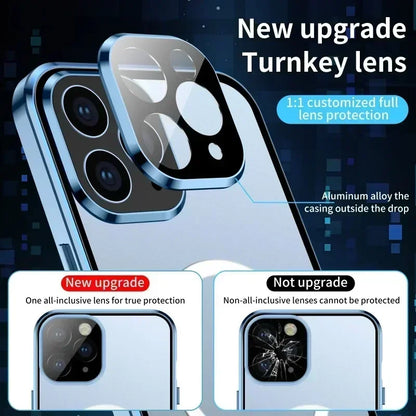 Metal Magnetic Case For Magsafe iPhone 17 Pro Max 16 15 14 13 12 Pro Max Plus Lens Protection Double Sided Glass Snap Lock Cover