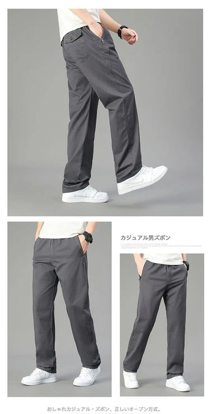 Men's Cotton Relaxed Fit Pants Full Elastic Waist Casual Sportswear Twill Pants Running Sweatpants Casual Cargo Pants