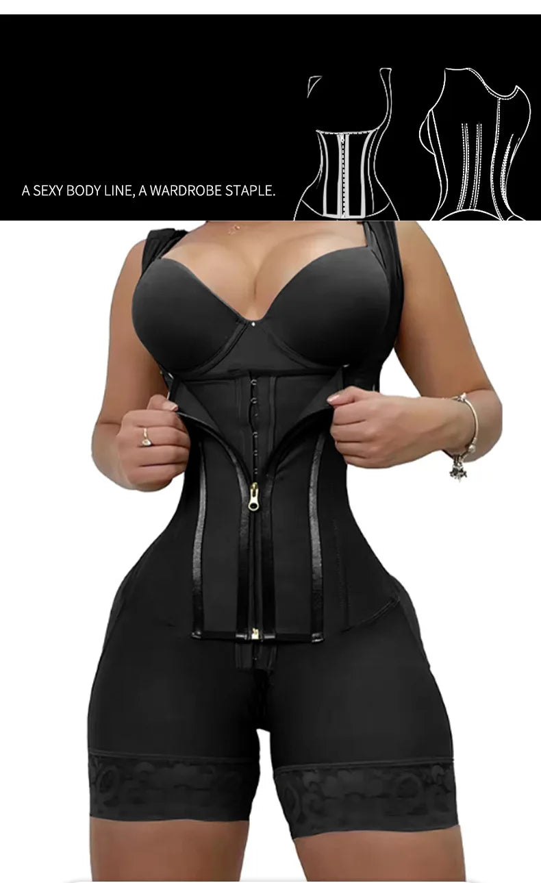 Fajas Shapewear Bodysuit Body Shaper Women 9-bone High Compression Girdles Double Tummy Control Full Body Open Crotch