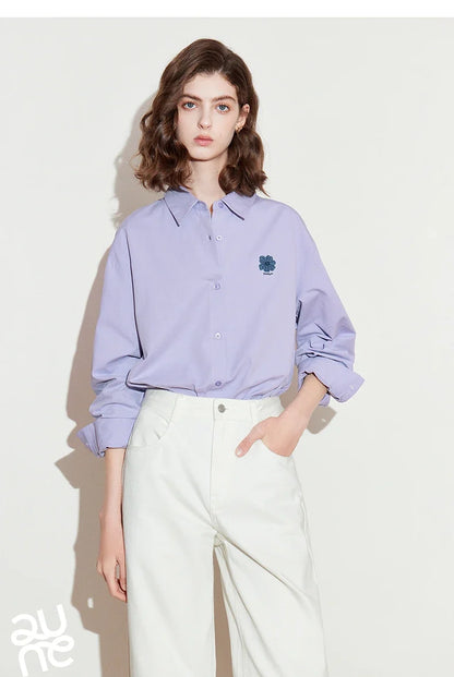 Women Blouse Shirt 2025 Spring New Flower Embroidered Turn Down Collar Pure Cotton White Casual Shirt