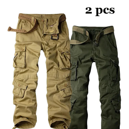 Multi-Pocket Work Pants Men Midweight Field Training Trousers Autumn 1/2Pcs Casual Cargo Pants Outdoor Tactical Hiking Trousers