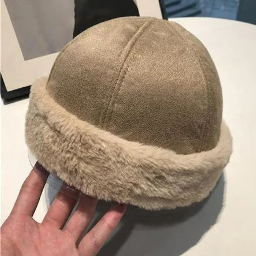 New Autumn Winter Cap for Men Women Thick Warm Lamb Fleece Lined Bomber Hat Male Female Solid Plain Suede Russian Fur Hat