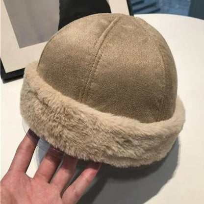 New Autumn Winter Cap for Men Women Thick Warm Lamb Fleece Lined Bomber Hat Male Female Solid Plain Suede Russian Fur Hat