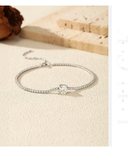 1CT Round D Color Moissanite Tennis Bracelet 925 Sterling Silver Luxury Stackable Bracelets For Women Vacation Jewelry