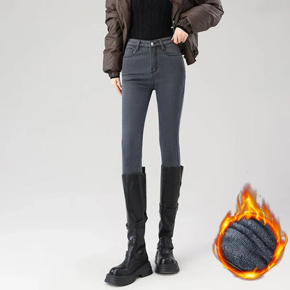 Women's Fleece Warm Winter Jeans Thicken Elastic Skinny Pencil Pants Fashion Korean Slim Plush Thermal Leggings Trousers