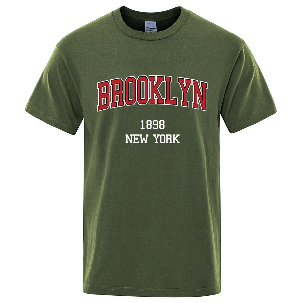 Brooklyn 1898 New York City Letter Prints T Shirt Men Women Clothes T-Shirts Loose Summer Tshirt Cotton Breathable Short Sleeve