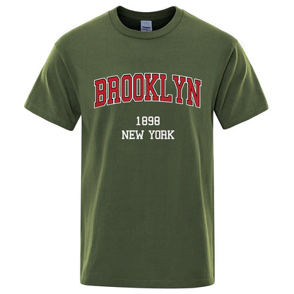 Brooklyn 1898 New York City Letter Prints T Shirt Men Women Clothes T-Shirts Loose Summer Tshirt Cotton Breathable Short Sleeve