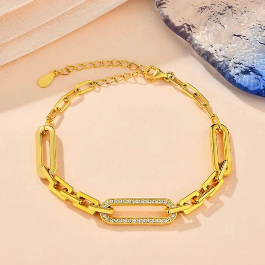 Bracelet en argent sterling S925, moissanite, plaqué or jaune, pour femme, réglable 16+5 cm, bijoux de haute qualité