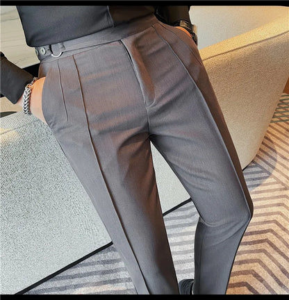 High Quality Men's Suit Pant Solid Color England Style Slim Fit Casual High Waist Trousers Men Spring Autumn Fashion Suit Pants