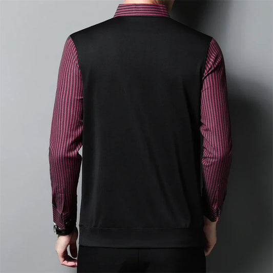 2025 New Men's Casual and Fashionable Long Sleeved POLO Shirt with Contrasting Print Anti Wrinkle Top