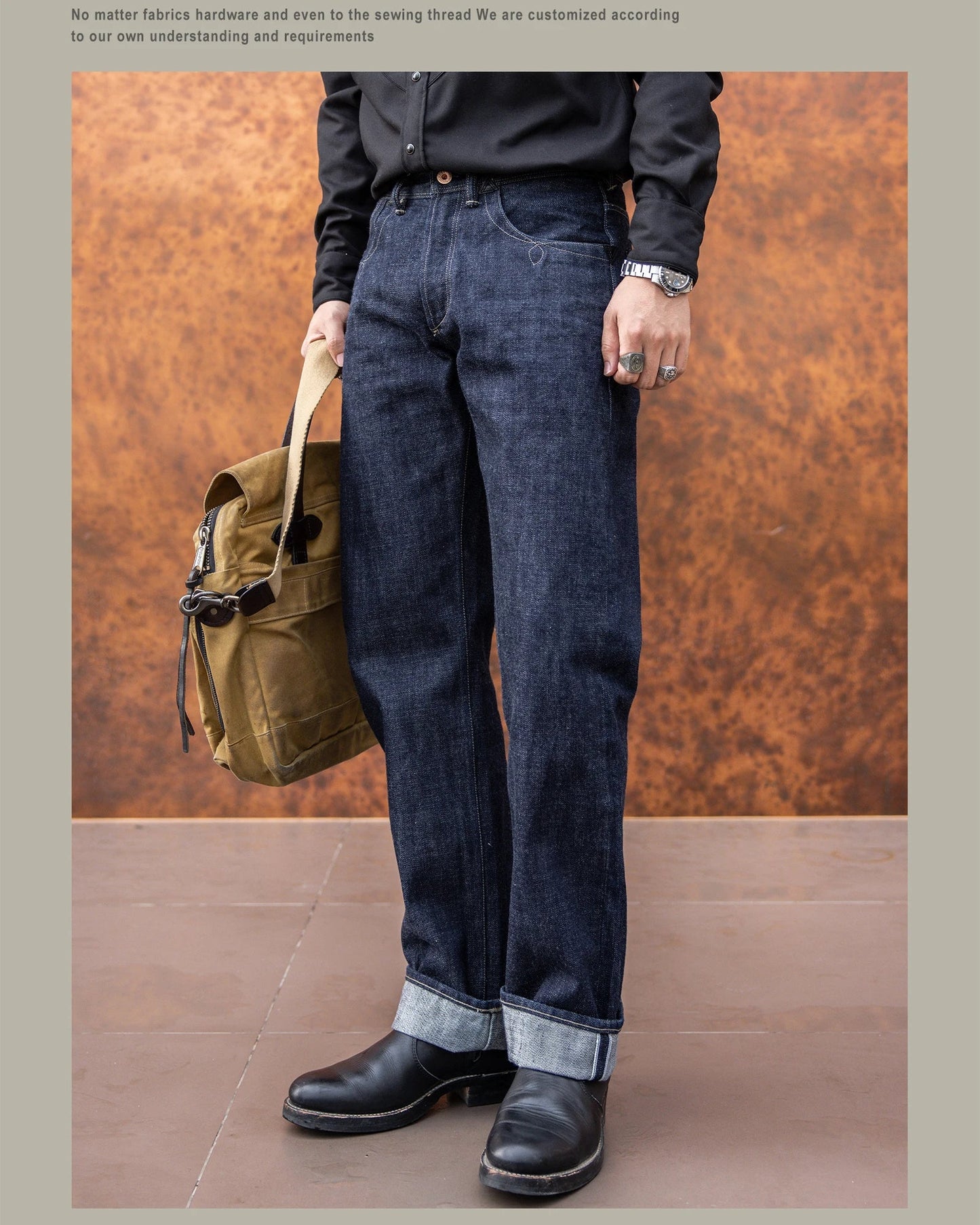 Red Tornado NOIR 18oz Indigo Selvedge Denim Jeans One-wash with Cinch-Back and Arcuate Stitching