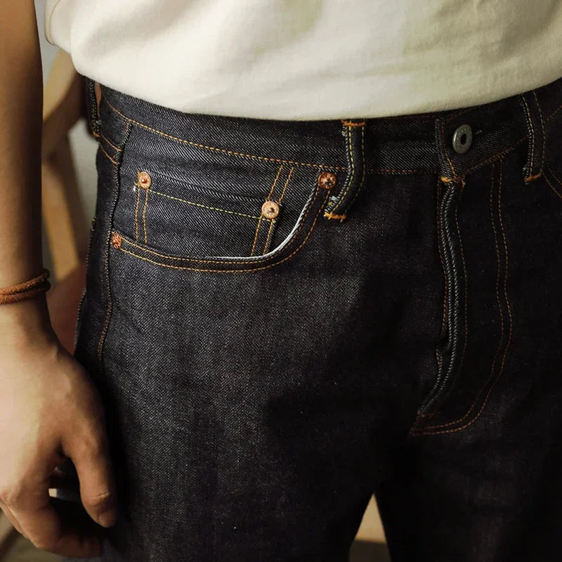 55501 Relaxed Straight Fit Men's Jeans Raw Selvedge Denim Pants Amekaji